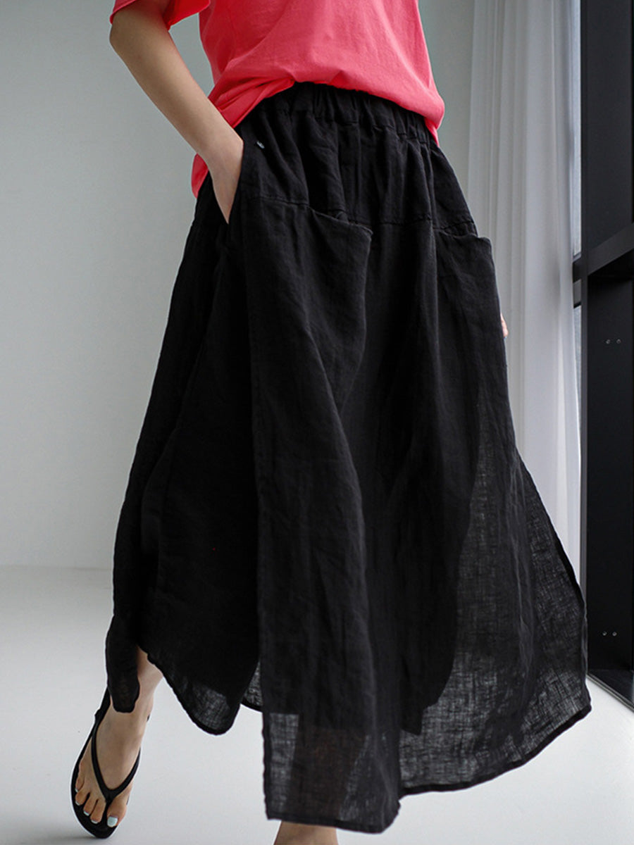 Pantalones tipo falda de lino para mujer con pierna ancha