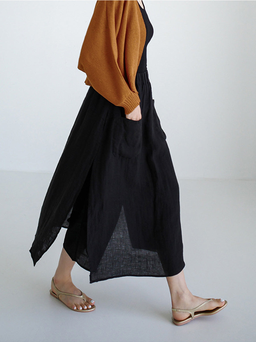 Pantalones tipo falda de lino para mujer con pierna ancha