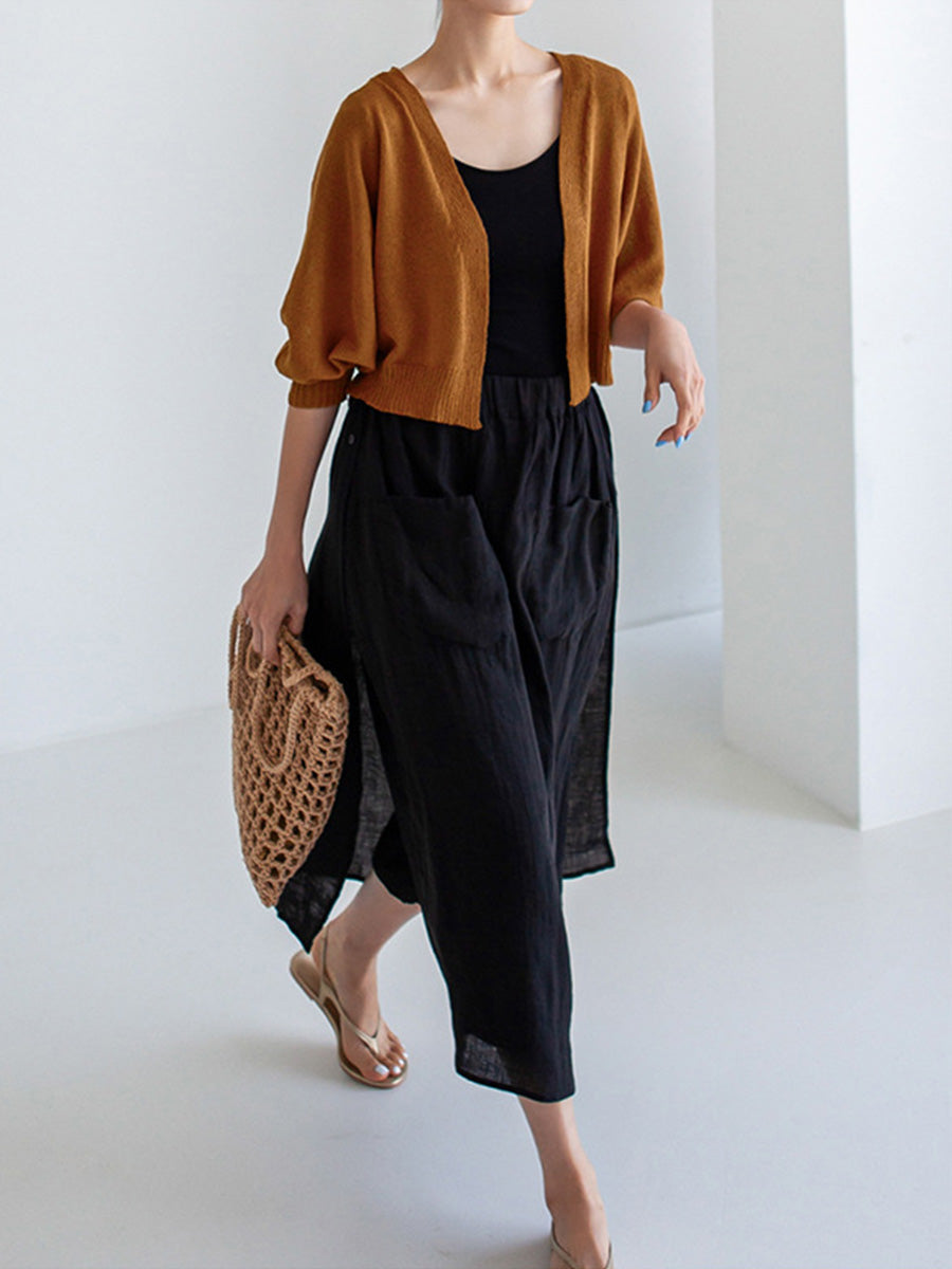 Pantalones tipo falda de lino para mujer con pierna ancha