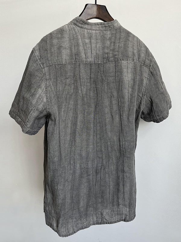 Camisa Henley de manga corta 100 % lino para hombre