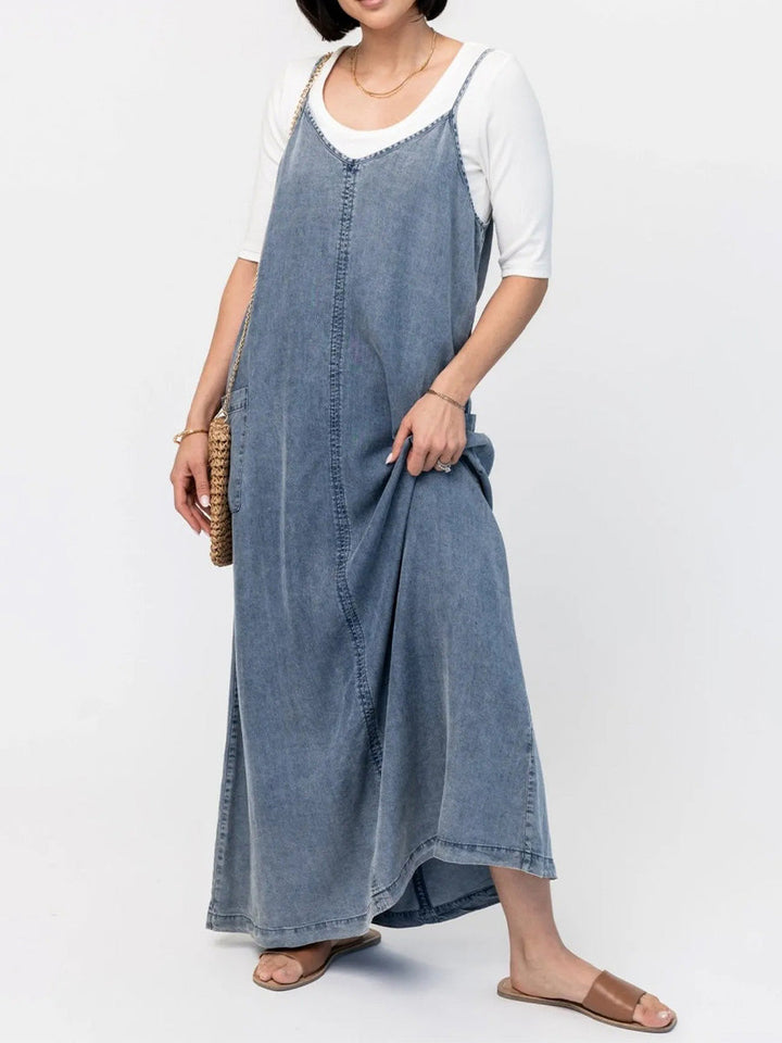 Vestido maxi de mezclilla para mujer con corte holgado