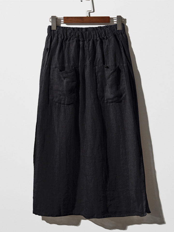 Pantalones tipo falda de lino para mujer con pierna ancha