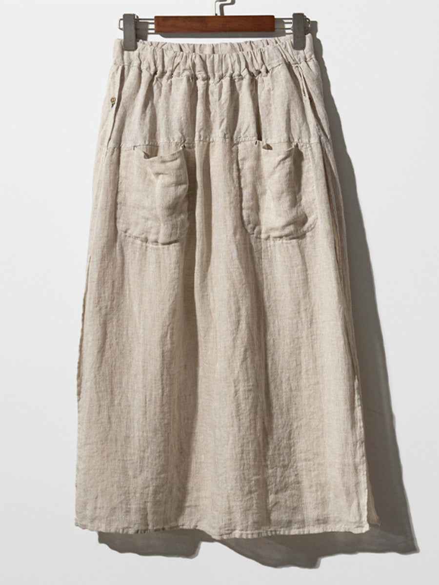 Pantalones tipo falda de lino para mujer con pierna ancha