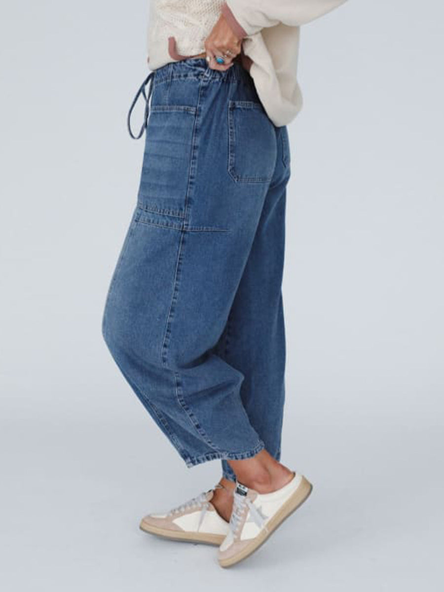 Jeans anchos para mujer con cintura elástica y tobillo ajustado