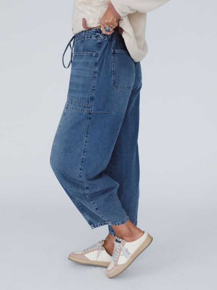 Jeans anchos para mujer con cintura elástica y tobillo ajustado