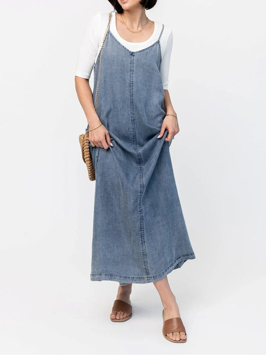Vestido maxi de mezclilla para mujer con corte holgado