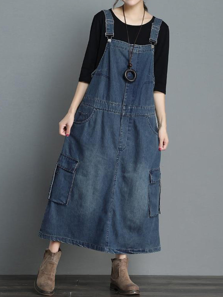 Vestido overol de mezclilla holgado para mujer