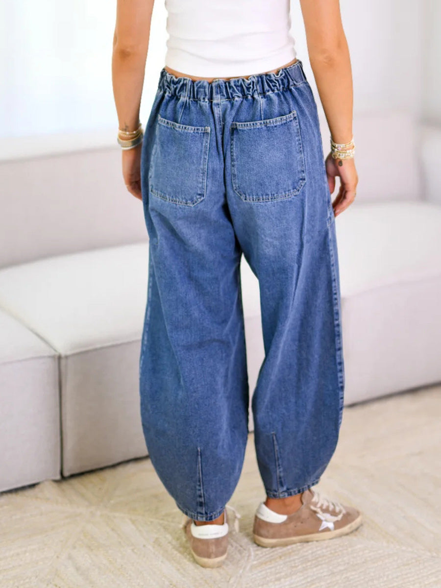 Jeans anchos para mujer con cintura elástica y tobillo ajustado