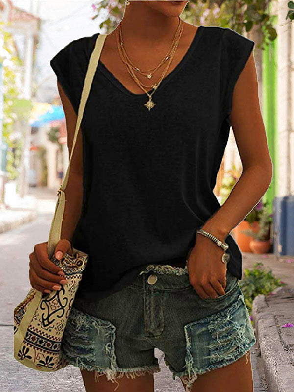 Camiseta de manga corta con escote en V para mujer