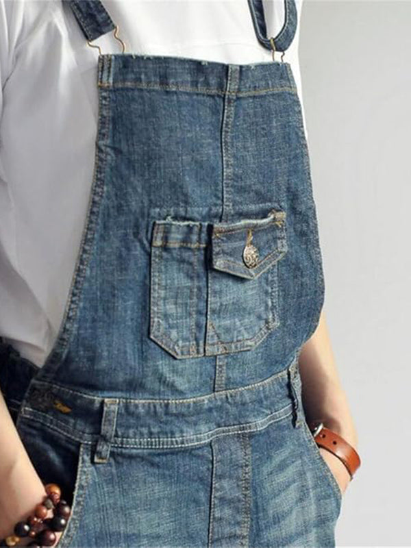 Vestido overol de mezclilla con abertura trasera para mujer