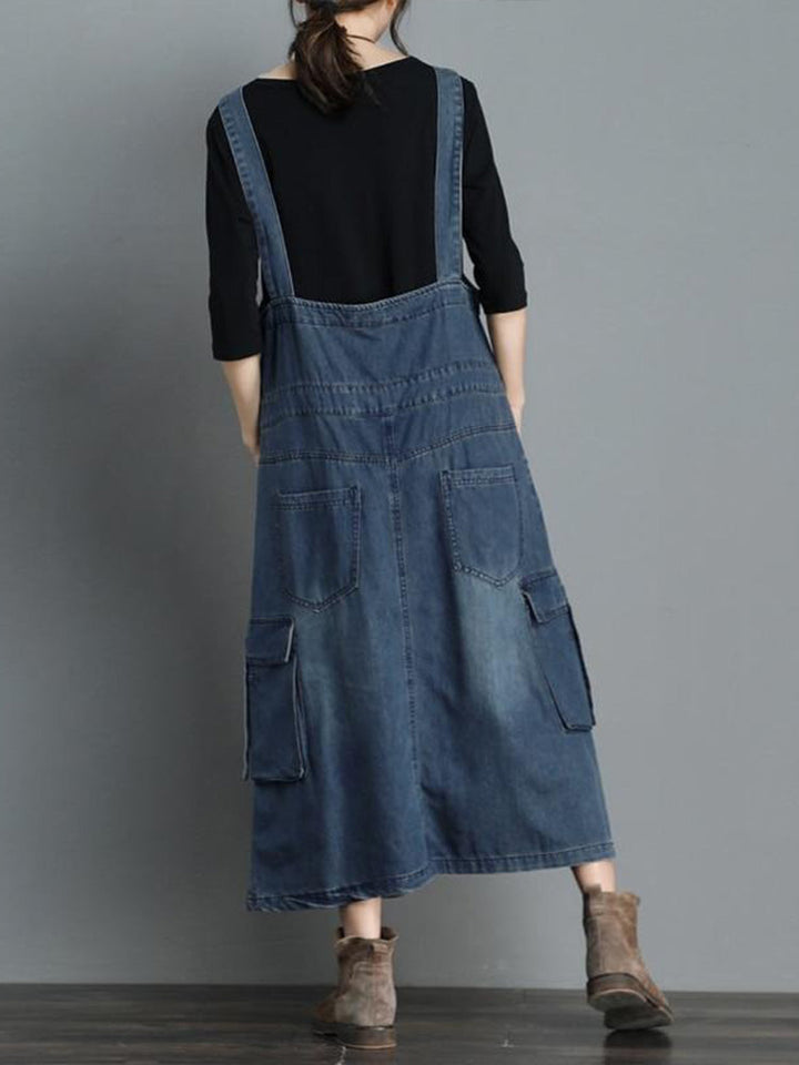 Vestido overol de mezclilla holgado para mujer