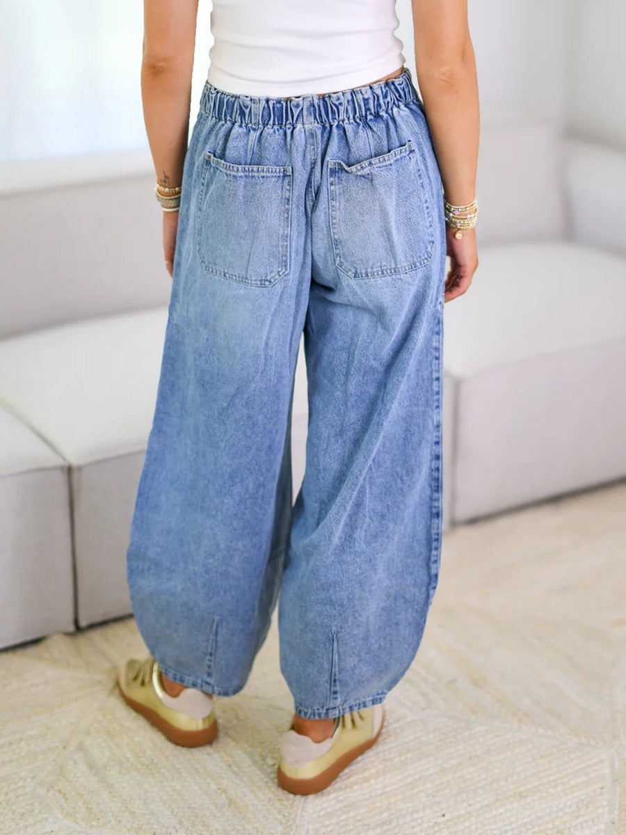 Jeans anchos para mujer con cintura elástica y tobillo ajustado