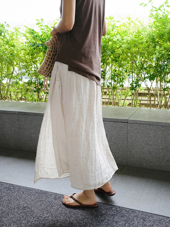 Pantalones tipo falda de lino para mujer con pierna ancha