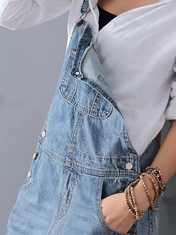 Vestido overol de mezclilla para mujer con abertura trasera y acabado desgastado