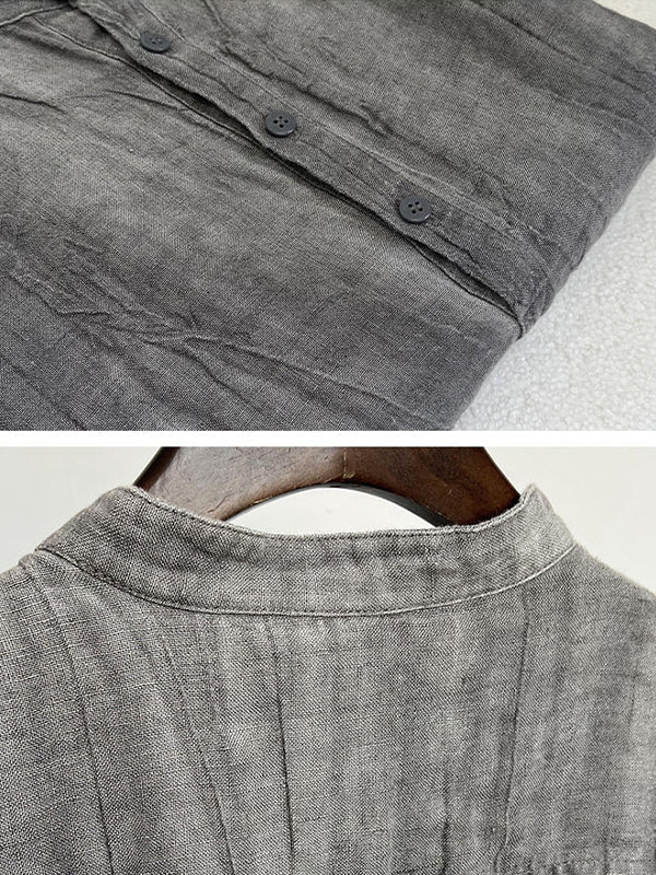Camisa Henley de manga corta 100 % lino para hombre