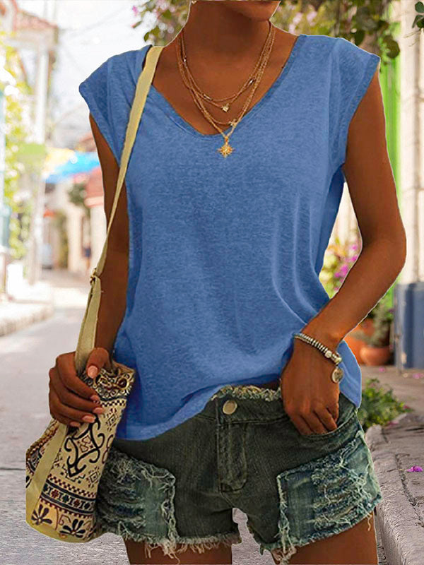 Camiseta de manga corta con escote en V para mujer