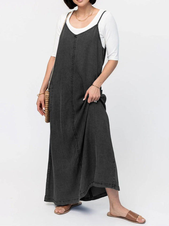 Vestido maxi de mezclilla para mujer con corte holgado