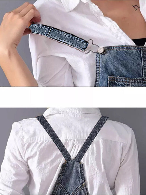 Vestido overol de mezclilla para mujer con abertura trasera y acabado desgastado