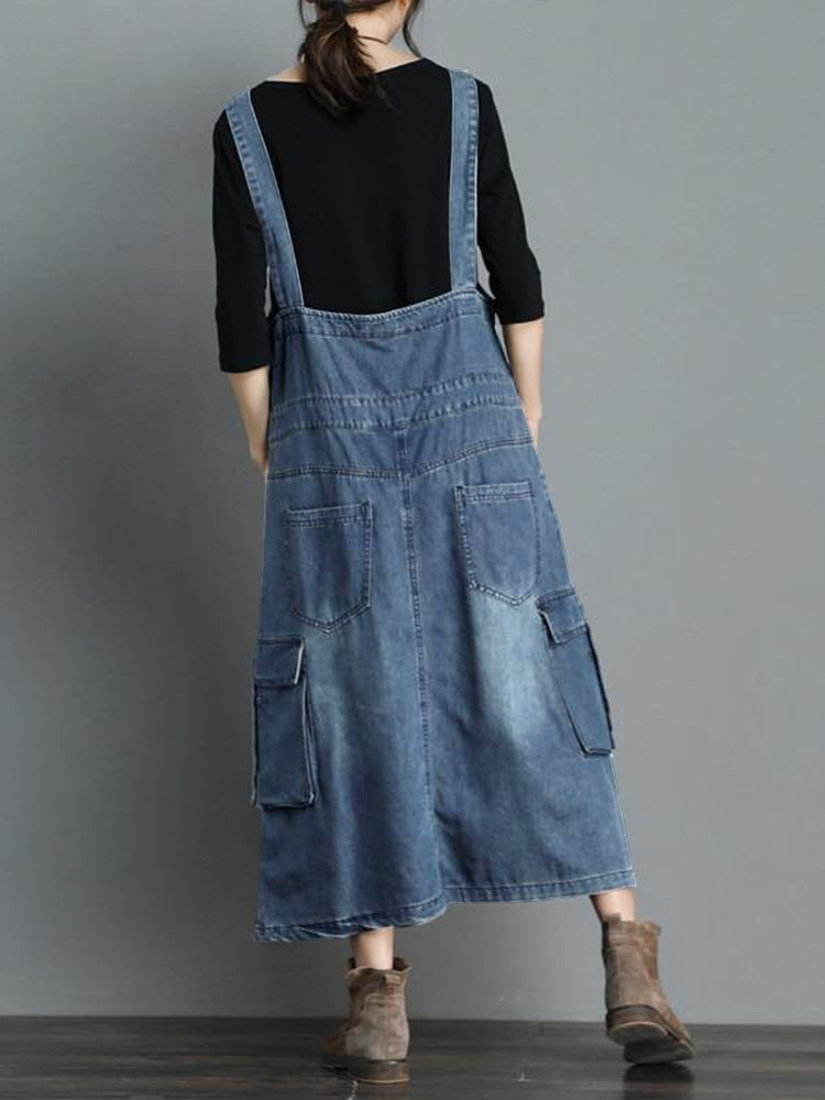 Vestido overol de mezclilla holgado para mujer
