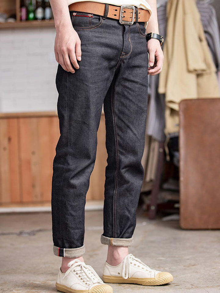 Jeans de mezclilla cruda estilo retro americano para hombre