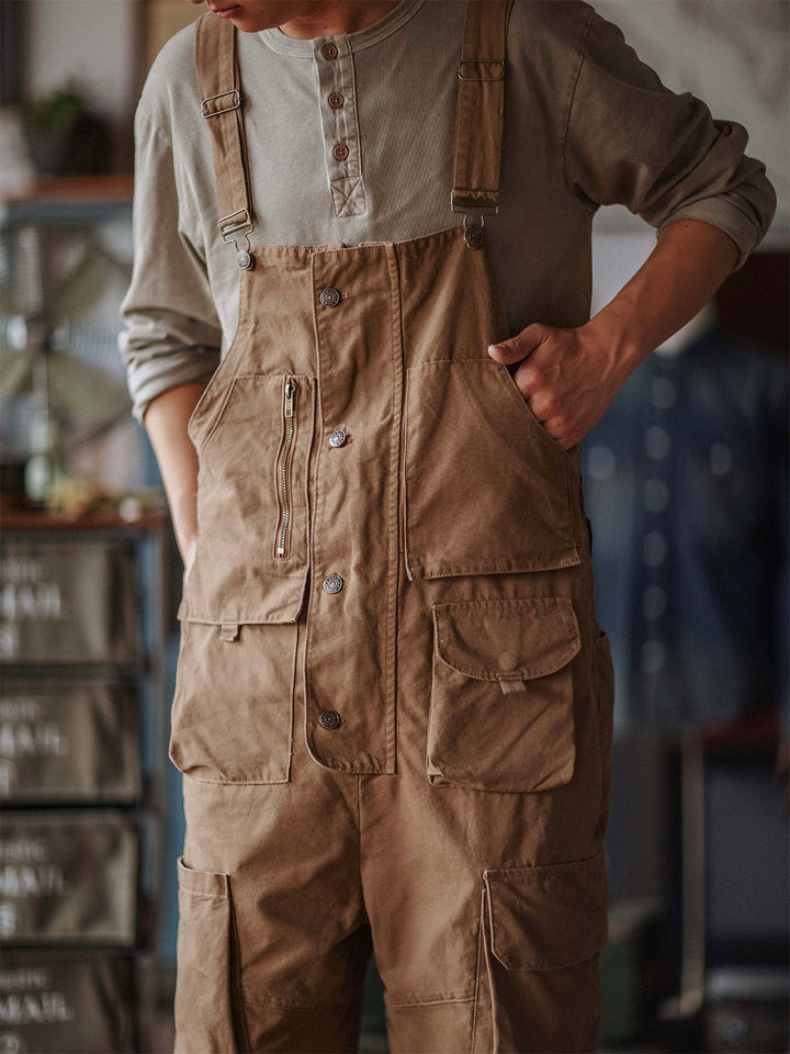 Overol con pechera de lona para hombre con bolsillos extra grandes