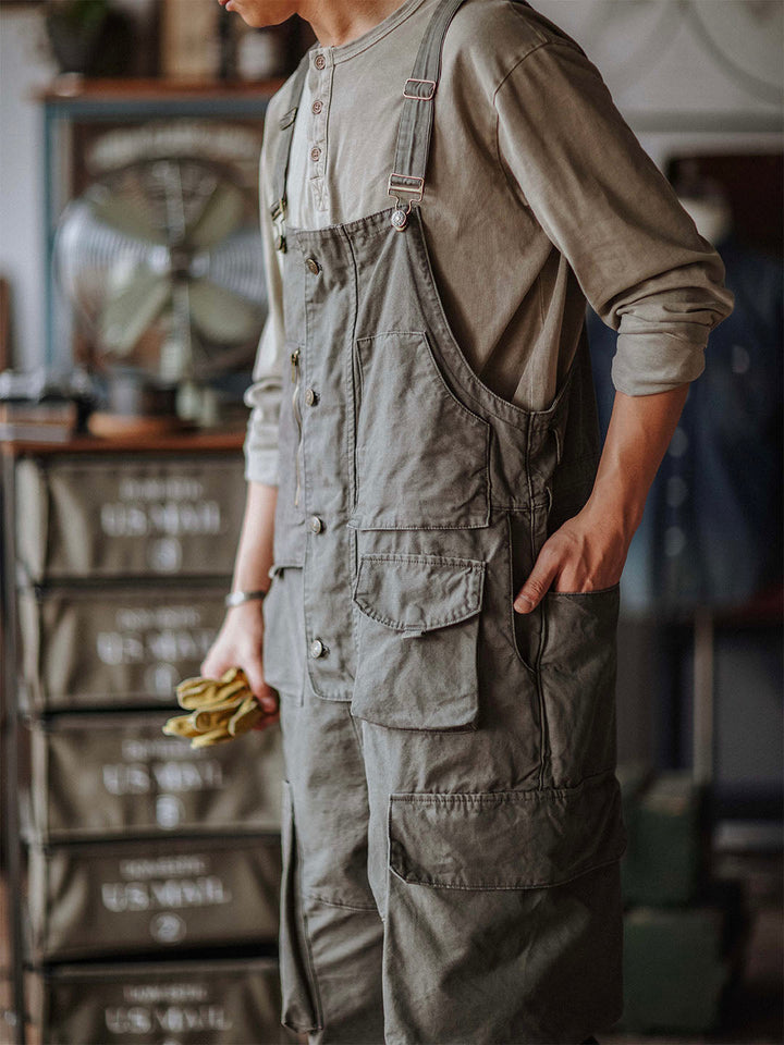Overol con pechera de lona para hombre con bolsillos extra grandes