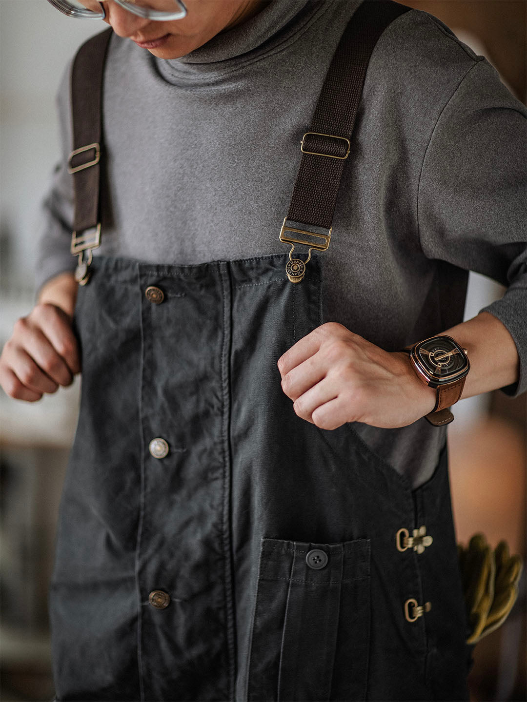 Overoles de lona con botones para hombre
