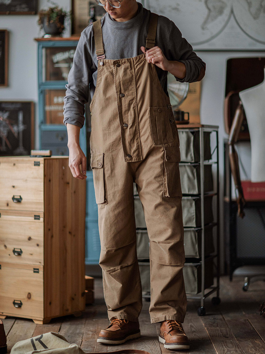 Overoles de lona con botones para hombre