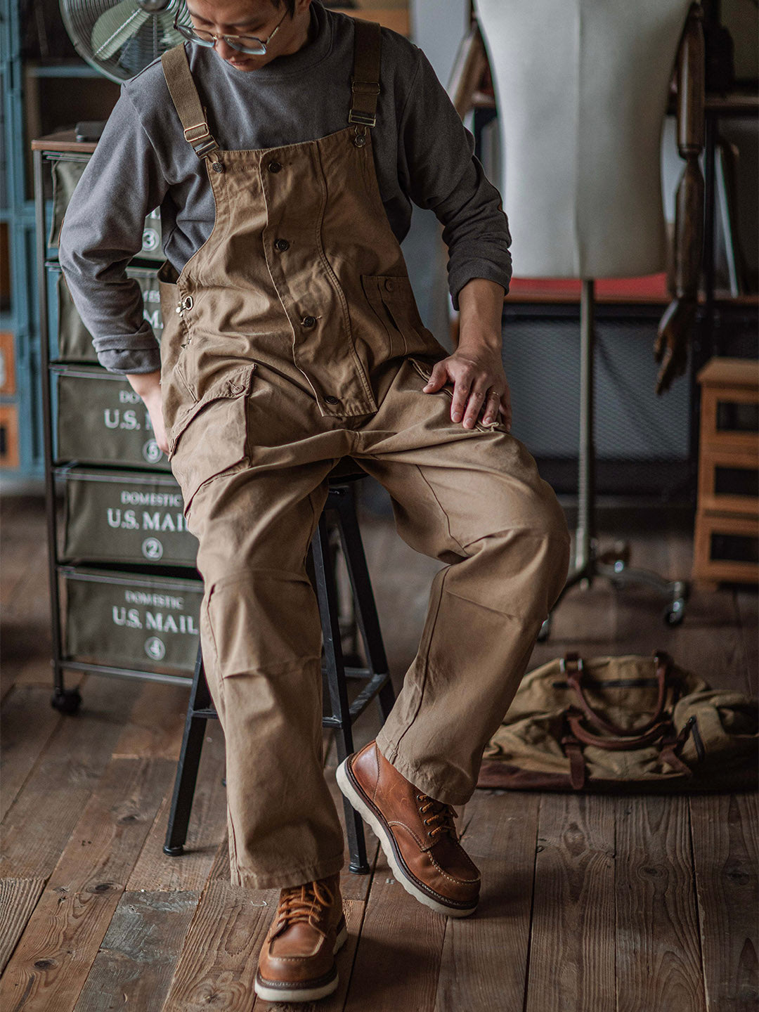 Overoles de lona con botones para hombre