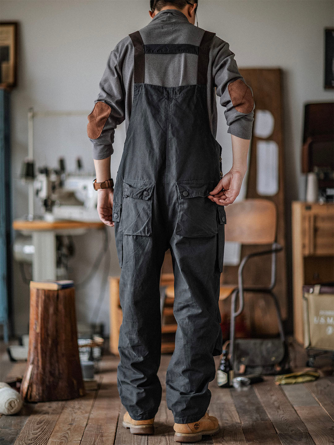 Overoles de lona con botones para hombre