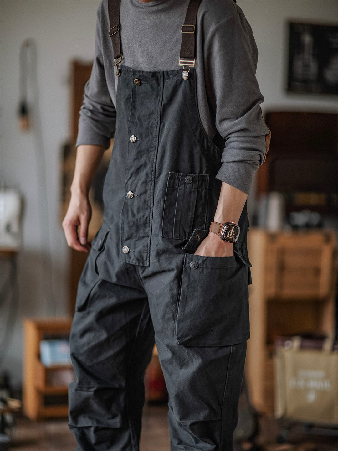 Overoles de lona con botones para hombre