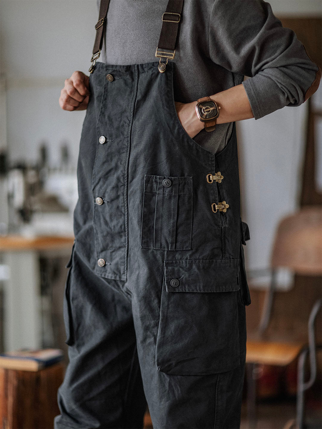 Overoles de lona con botones para hombre