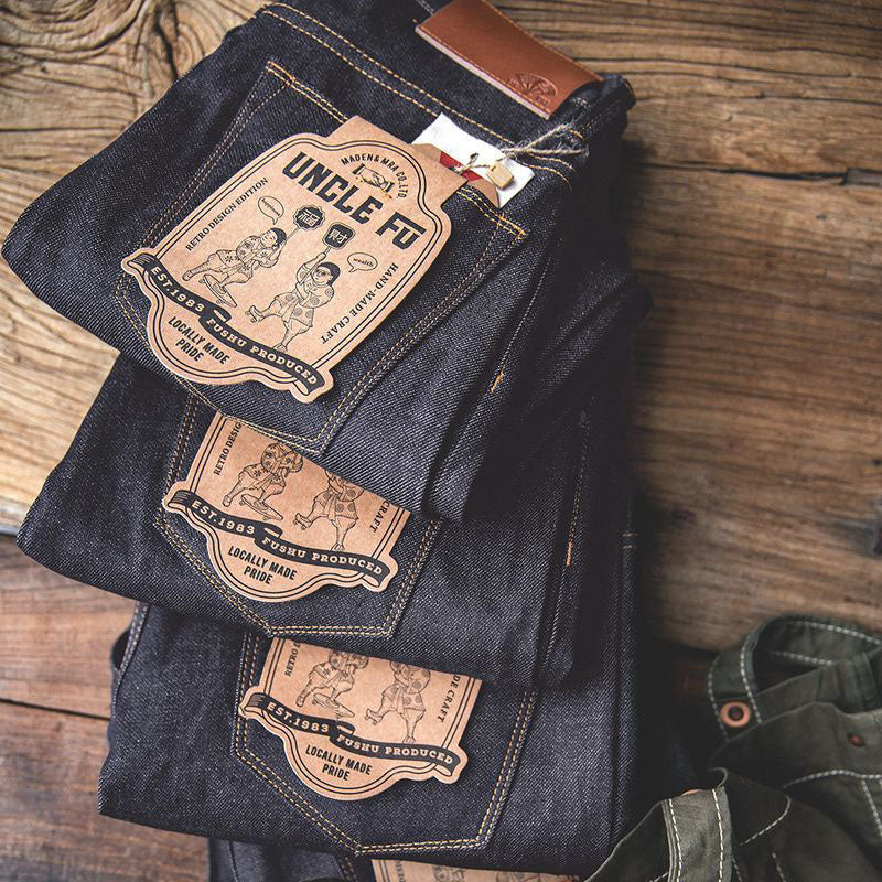 Jeans de mezclilla cruda estilo retro americano para hombre