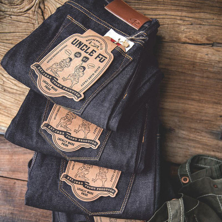 Jeans de mezclilla cruda estilo retro americano para hombre