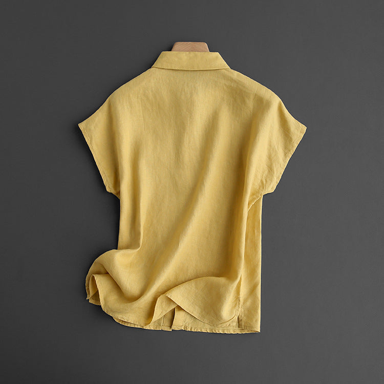 Camisa de manga corta para mujer 100% lino