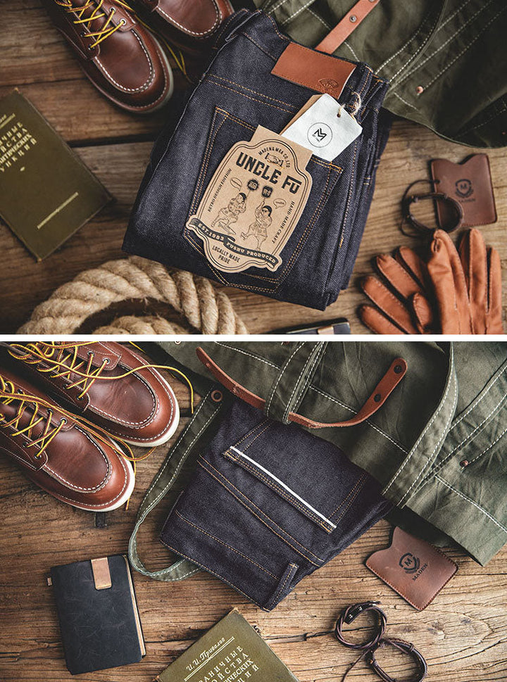 Jeans de mezclilla cruda estilo retro americano para hombre
