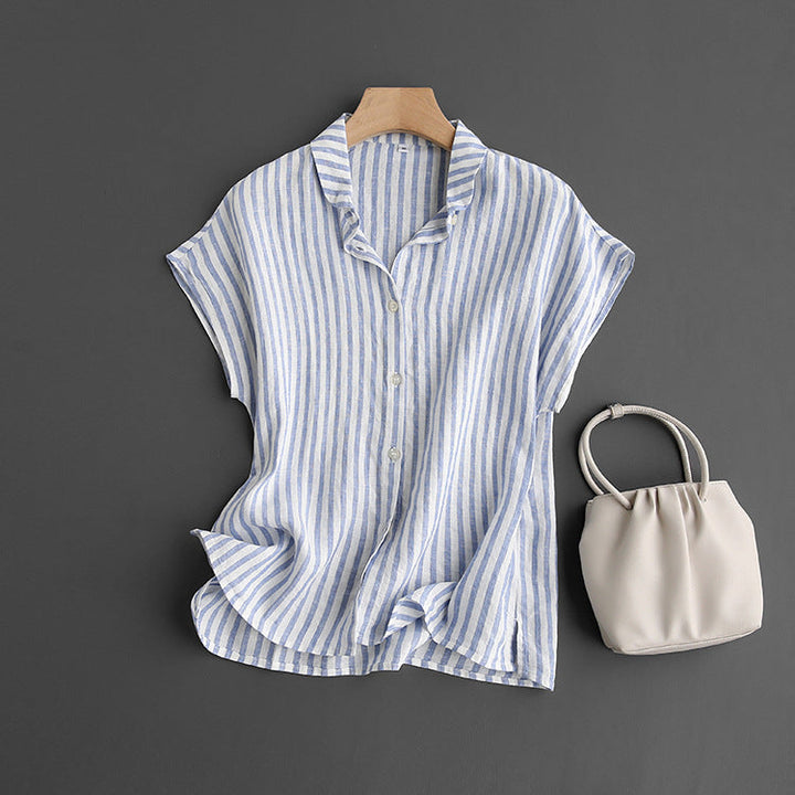 Camisa de manga corta para mujer 100% lino