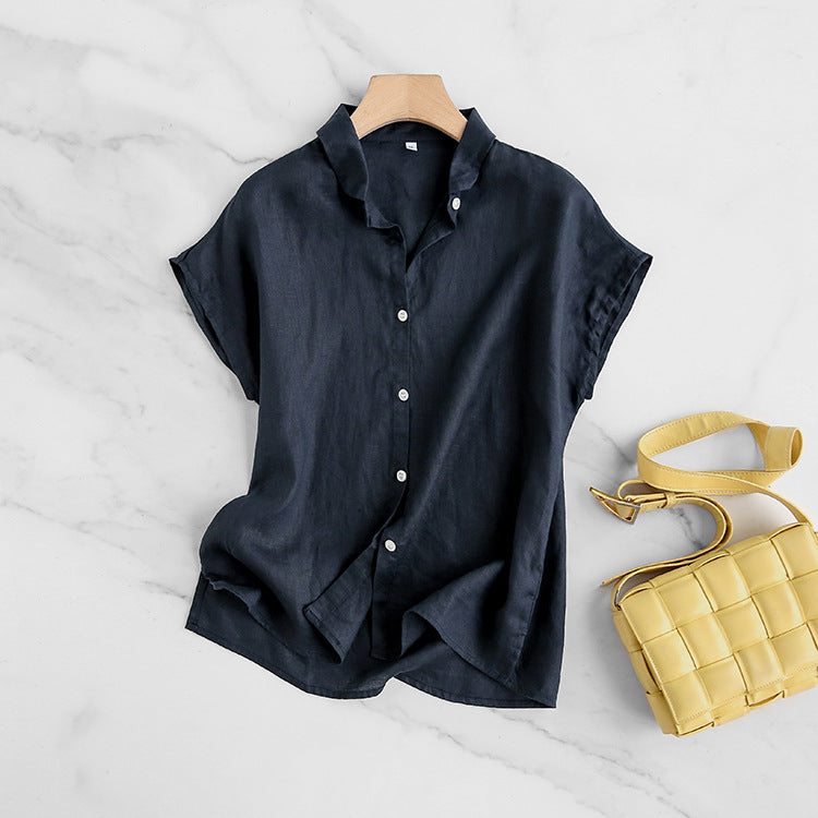 Camisa de manga corta para mujer 100% lino