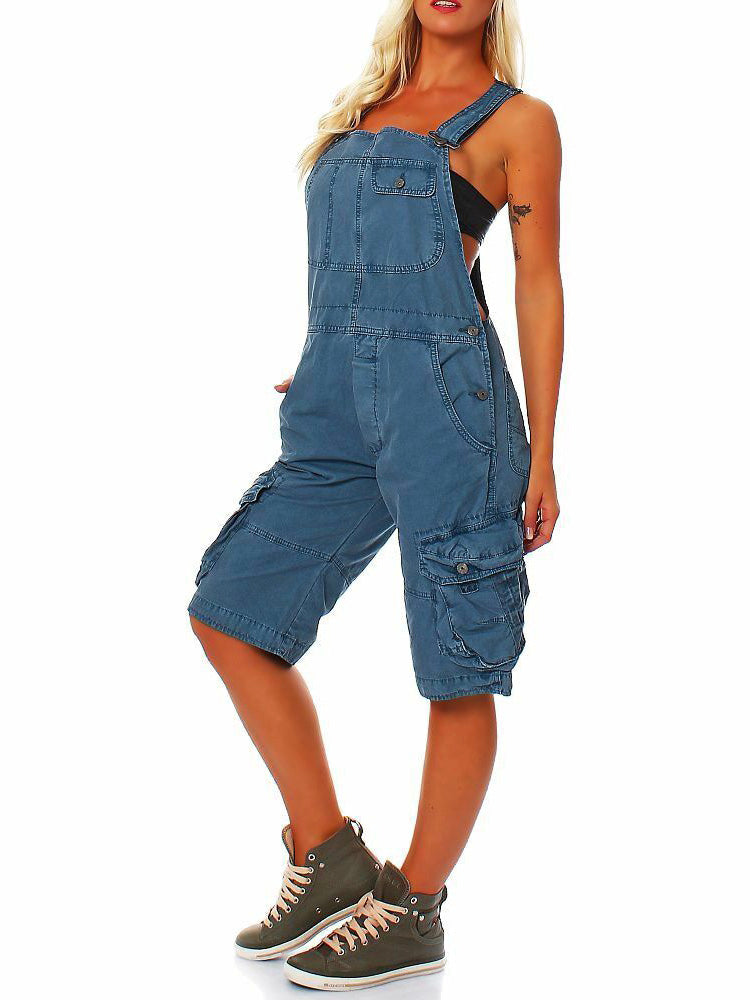 Women's Cargo Overall Shorts Blue