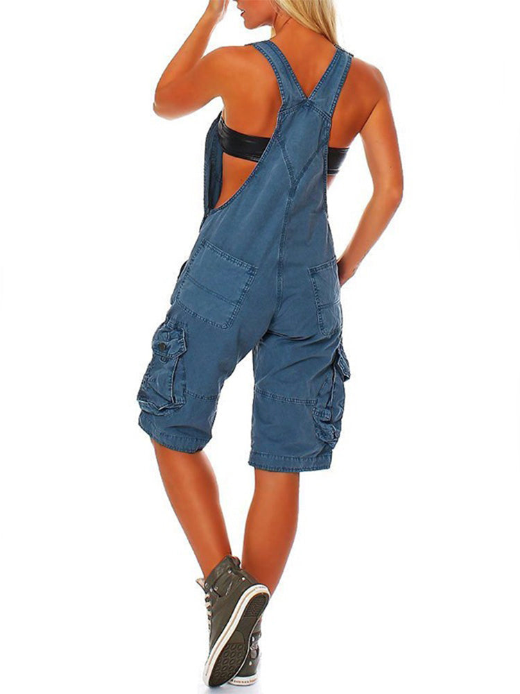 Women's Cargo Overall Shorts Blue