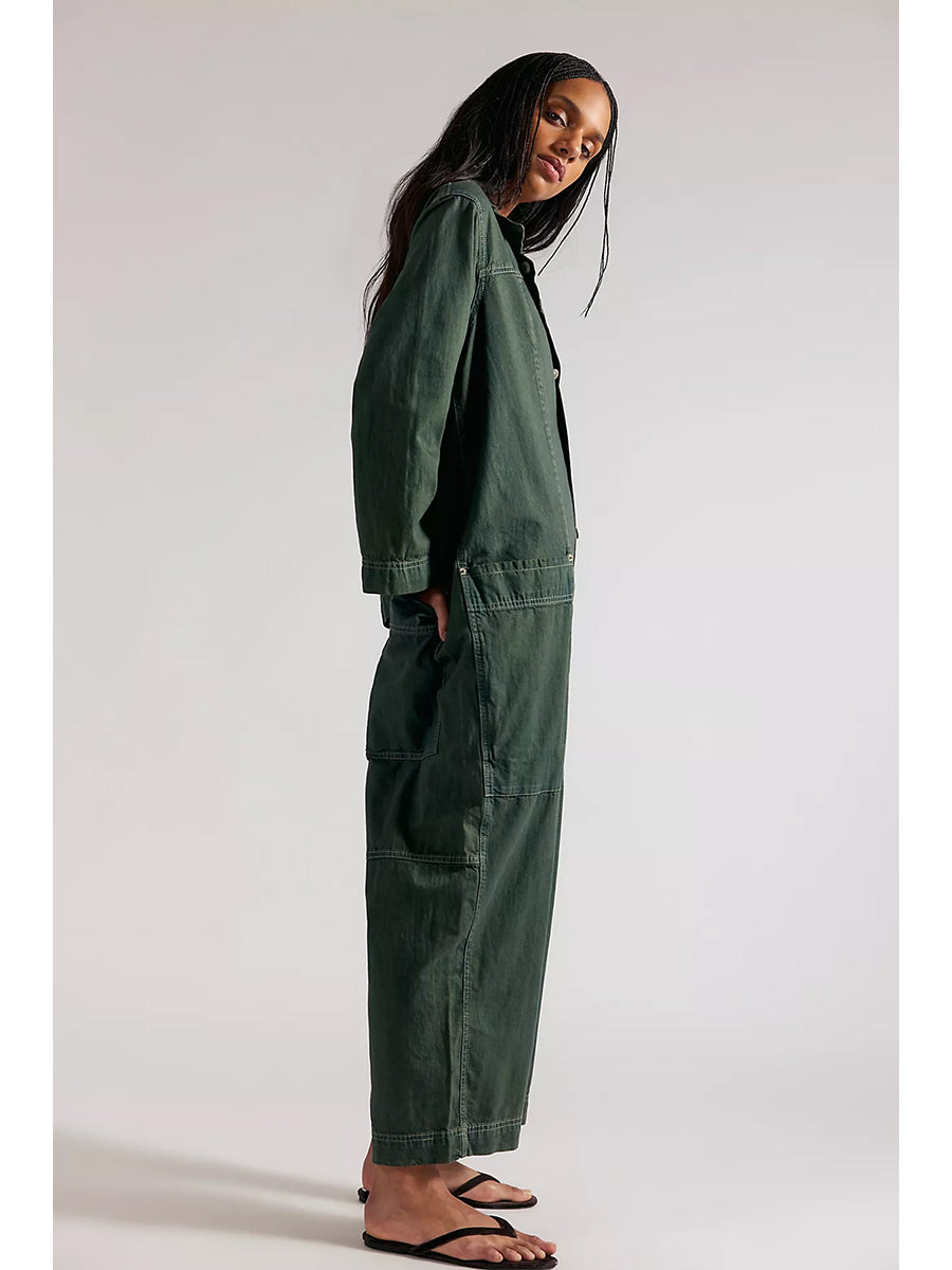 Jumpsuit de Mezclilla de Pierna Ancha con Bolsillos Utilitarios para Mujer