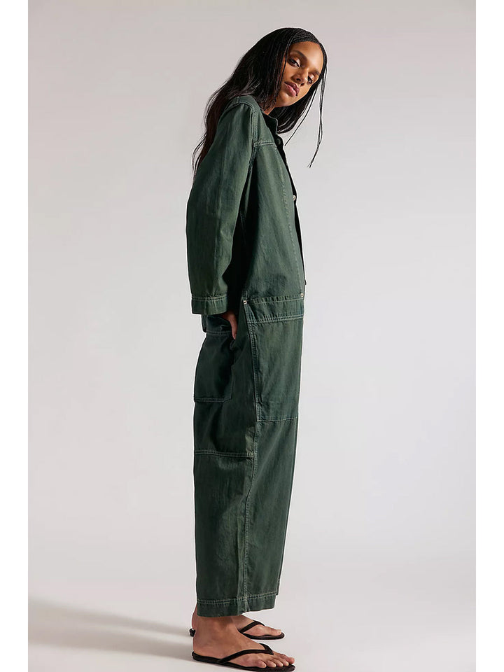 Jumpsuit de Mezclilla de Pierna Ancha con Bolsillos Utilitarios para Mujer
