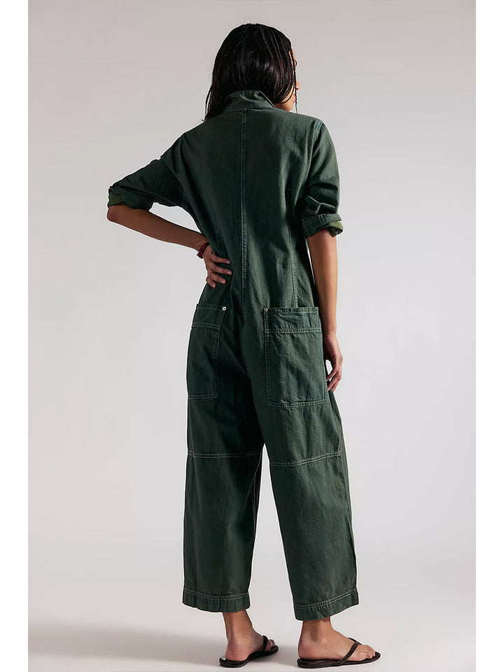 Jumpsuit de Mezclilla de Pierna Ancha con Bolsillos Utilitarios para Mujer