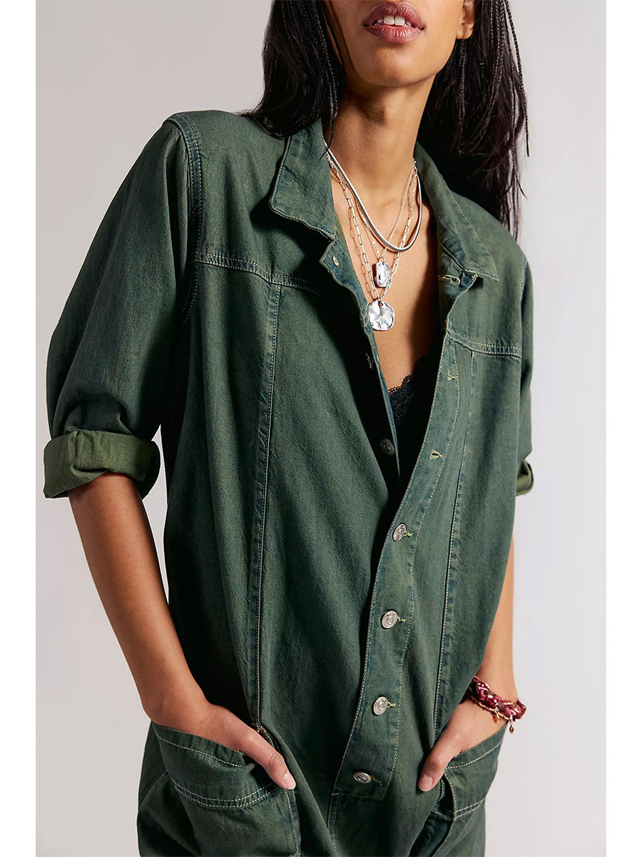 Jumpsuit de Mezclilla de Pierna Ancha con Bolsillos Utilitarios para Mujer