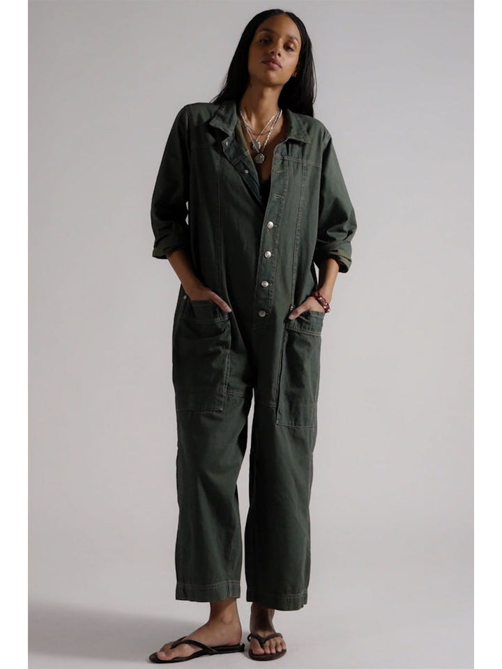 Jumpsuit de Mezclilla de Pierna Ancha con Bolsillos Utilitarios para Mujer