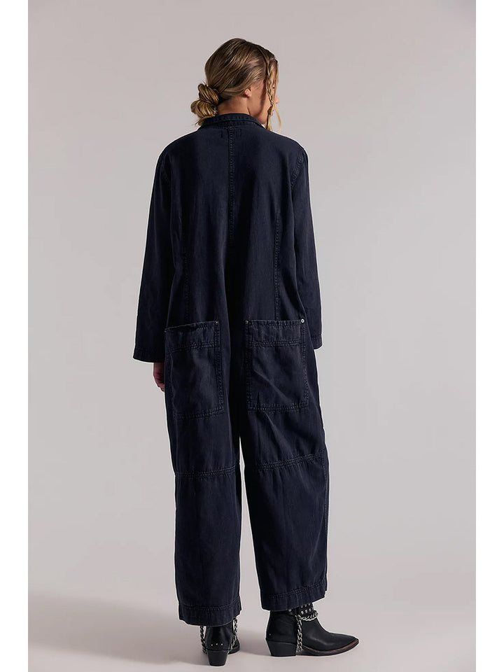 Jumpsuit de Mezclilla de Pierna Ancha con Bolsillos Utilitarios para Mujer