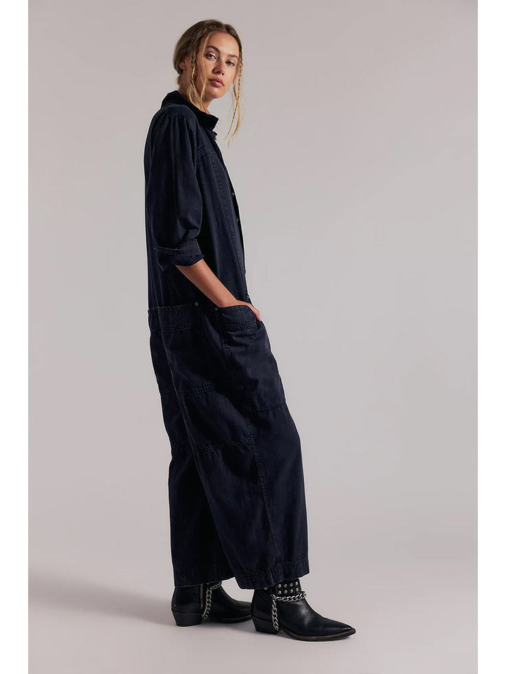 Jumpsuit de Mezclilla de Pierna Ancha con Bolsillos Utilitarios para Mujer