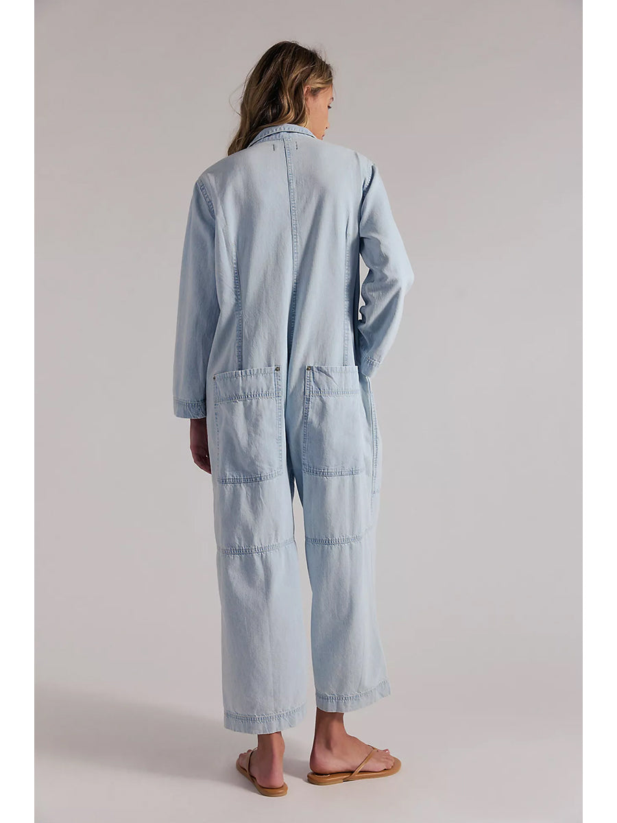 Jumpsuit de Mezclilla de Pierna Ancha con Bolsillos Utilitarios para Mujer